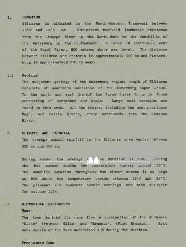 Ellisras History (Also known as Lephalale) - English and Afrikaans